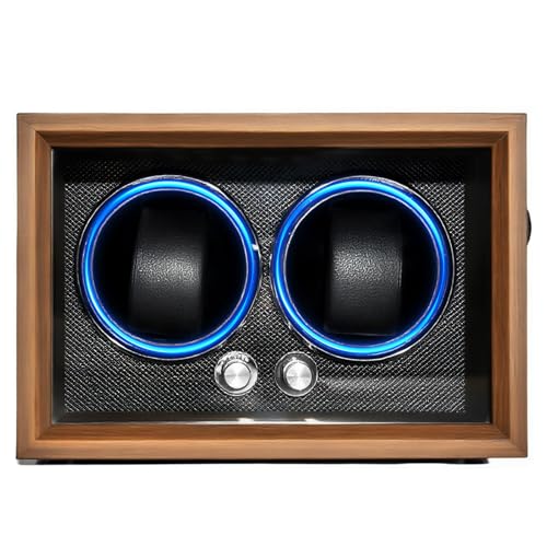 BeSokar 2 Watch Winder Black Walnut Wood 4 Rotation Modes LED Light Ultra Quiet