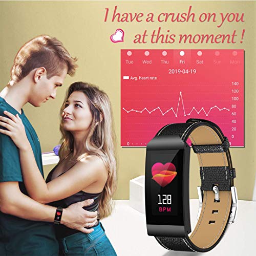 image for maxtop Leather Smart Band for Men with Heart Rate Monitor/Blood Pressu