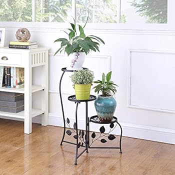 DAZONE Black 3-Tiered Indoor/Outdoor Plant Stand, 11 Inch in Height - Holds 3-Flower Pot