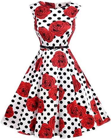 Women's Vintage Dress Audrey Hepburn - Polka Dot 1950s Retro Rockabilly Sleeveless Swing Tea Cocktail Dresse