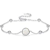 TANGPOET Dainty Opal Bracelet for Women 925 Sterling Silver Charm Bracelet Lab Created Opal Jewelry Gift for Mom Daughter Birthday, 7"+2" Length Chain