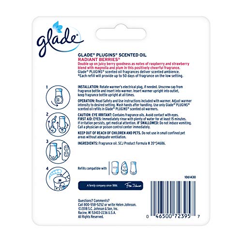 Glade PlugIns Refills Air Freshener, Scented and Essential Oils for Home and Bathroom, Radiant
