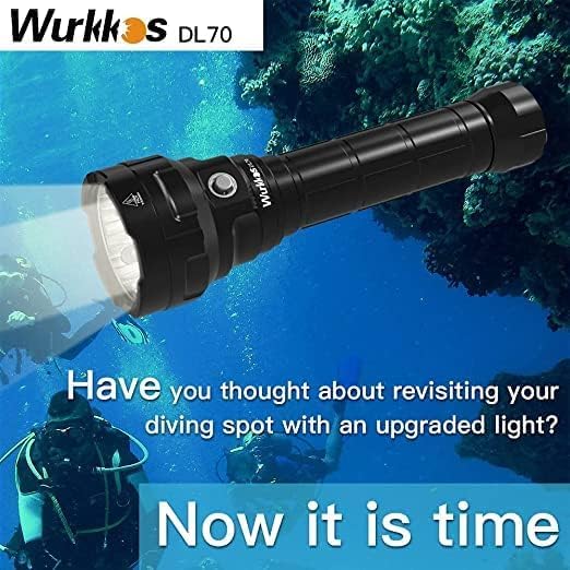 Wurkkos DL70 13000 Lumens 4 x XHP50.2 LED Diving Flashlight Super Bright Underwater Flashlight with 2 x 5000mAh Rechargeable Batteries and Charger