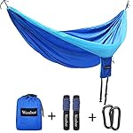 Hammock,Wonbor Camping Double Hammock Lightweight Portable Parachute Nylon Hammock With Tree Ropes And Carabiners For Outdoor Backpack Travel Beach Yard Hanging Bed Sleeping Swing - Blue