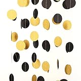 MOWO Glitter Paper Garland Circle Dots Hanging Decor 2'' in Diameter 20-feet in Total(gold glitter,black,3pc)