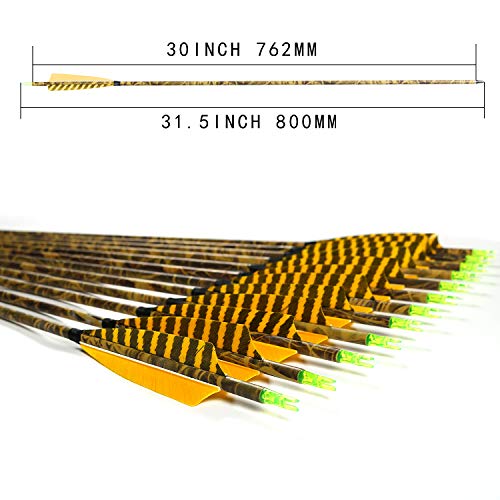 ARCHERY SHARLY [6 Pack] 31Inch Carbon Arrow Practice Hunting Arrows with 5" Camo Natural Feathers for Traditional Recurve Bow and Longbow - Thumbnail 3