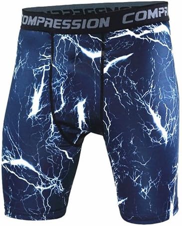 Kudex Men's Compression Shorts Wear Under Base Layer Camo Pants Cool Dry Sports Tights (7.Lightning Blue, L)