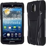 Black Solid HyBrid HyBird Rubber Soft Skin Kickstand Case Hard Cover Faceplate For Pantech Discover 9090 with Free Pouch