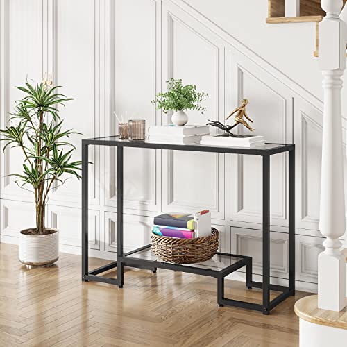 Yaheetech 42" Console Table, Tempered Glass Entryway Table, 2Tier