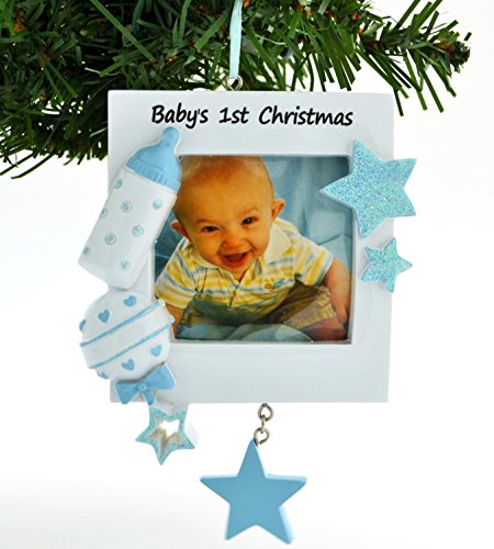 Baby Boys First Christmas Personalized Picture Frame Ornament Baby