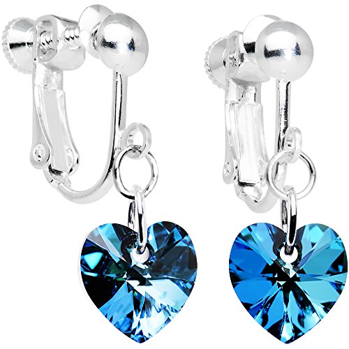 Body Candy Handcrafted Silver Plated Blue Heart Clip On Earrings Created with Swarovski Crystals