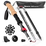 CRUZYO Trekking Hiking Pole Collapsible 3K Carbon Fiber & 7075 Aluminum | Ultralight Folding Walking Stick Natural Cork Grip & Quick-Lock | Best Men, Women Kids- 1 (one) Pole