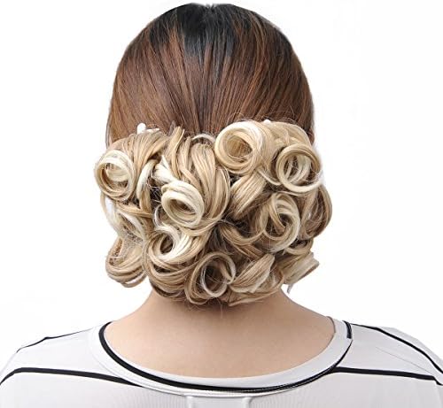 Oubeca Women Elastic Net Wave Curly Combs Hair Bun Chignon Piece Updo Cover Ponytail Hair Extension (27T613)