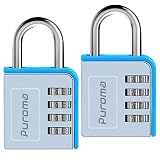 Puroma 2 Pack Combination Lock 4 Digit Padlock for School Gym Sports Locker, Fence, Toolbox, Case, Hasp Storage (Blue Code Side Window)