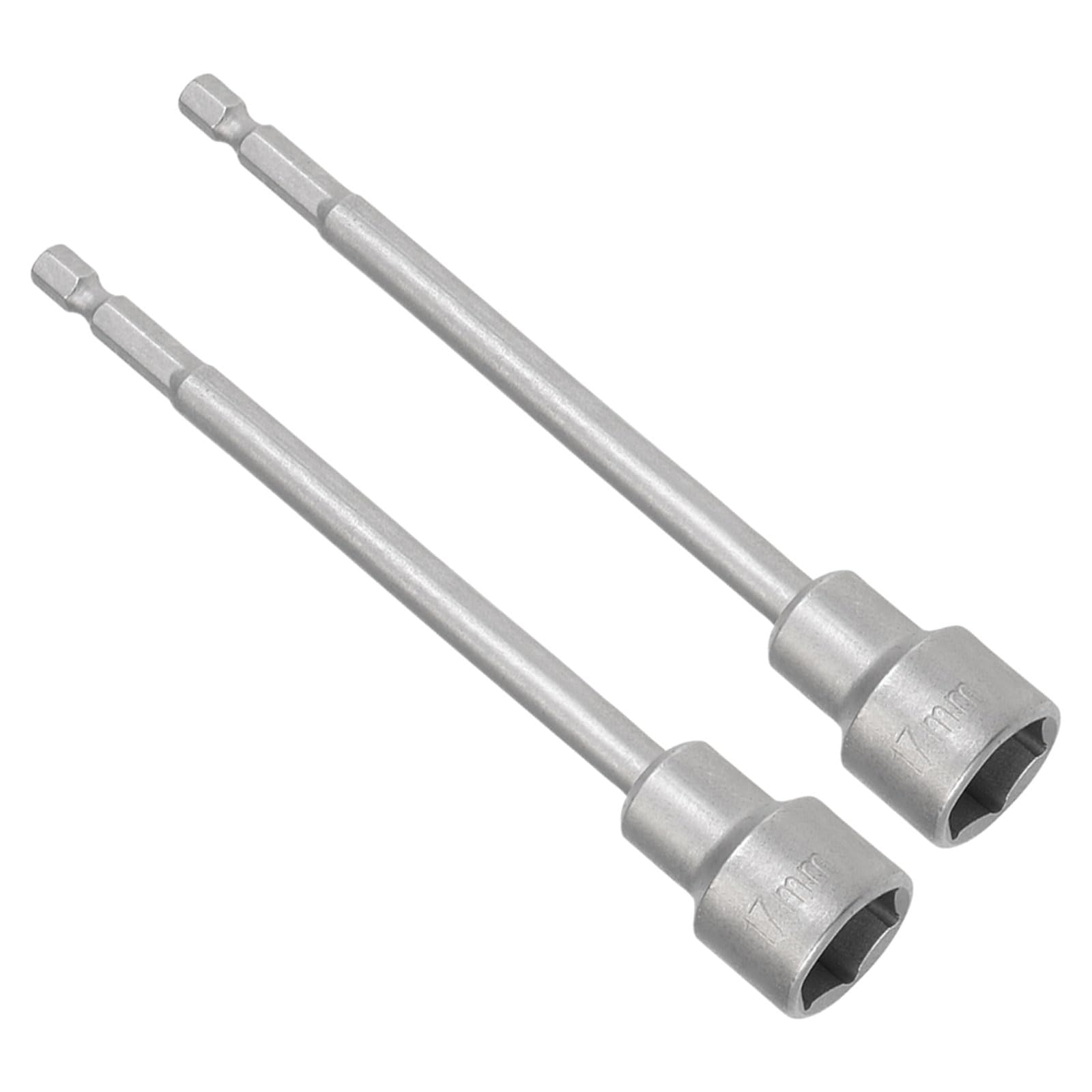 CoCud Magnetic Nut Setter Driver, 17mm Socket 1/4" Hex Shank, CR-V Steel Long Hex Shank Wrench Tool - (Applications: for Auto Parts Repair), 2-Pieces