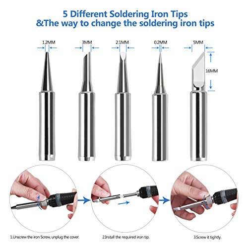 Tabiger Soldering Iron Kit Electronics with Adjustable Temperature and ON/OFF Switch , 60W/110V Welding Tool with 5PCS Soldering tips, solder wire, Soldering Iron Stand with sponge for Repair Usage