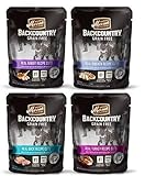 Merrick Backcountry Grain Free Protein-Rich Cat Food 4 Flavor Variety 8 Pouch Bundle: (2) Real Rabbit, (2) Real Chicken, (2) Real Duck, and (2) Real Turkey, 3 Oz. Ea. (8 Total)