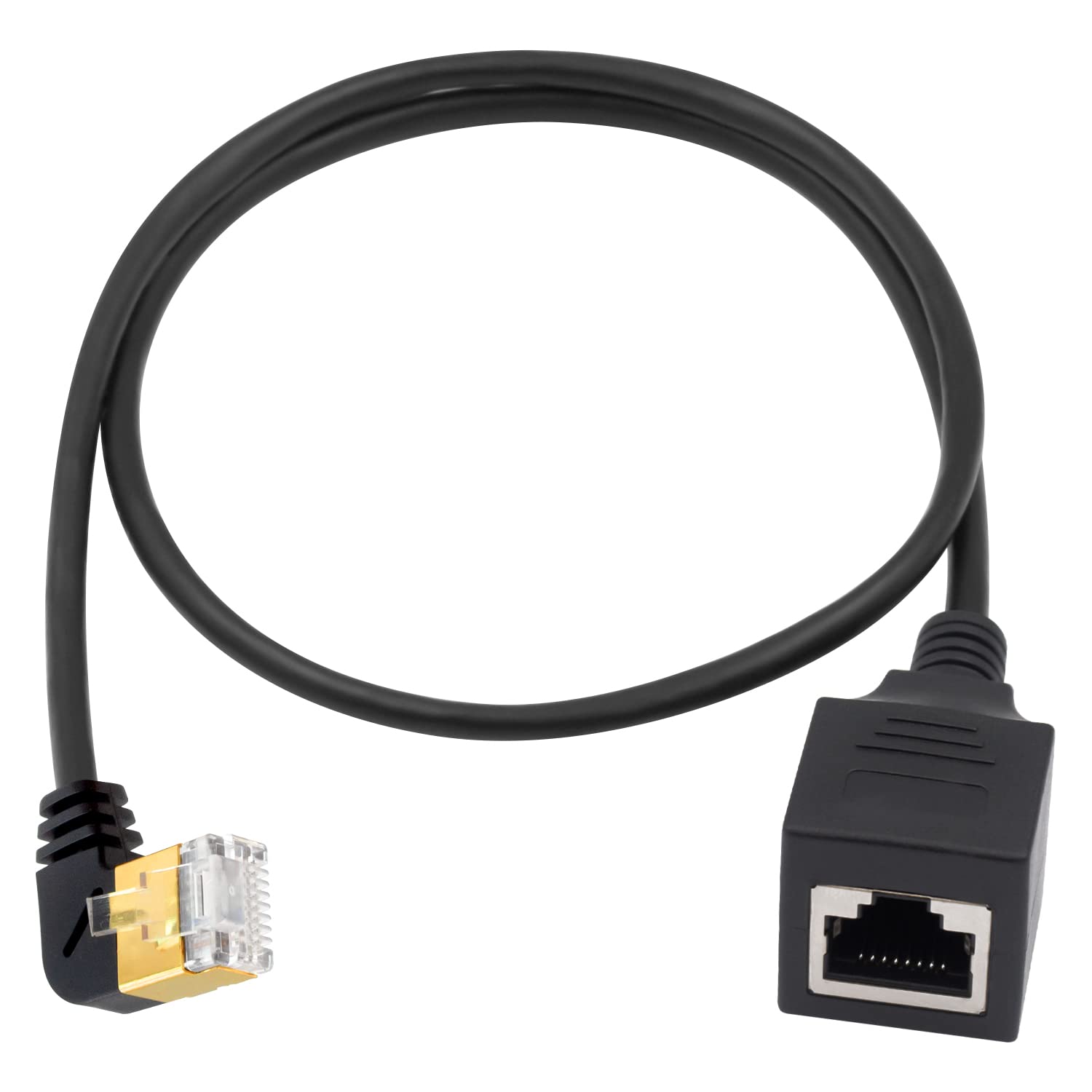 Duttek Cat8 40Gbps 2000Mhz Left Angle Ethernet Cable Extender - 8P8C Crystal Head RJ45 Network Cable Connector for Notebook, Switch, Desktop PC - 0.5m