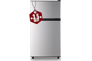 WANAI Mini Fridge with Freezer, 3.5 cubic feet 2- Doors Small Refrigerator Features 7 Gear Mechanical Control, Side Bottle Rack, Ideal for Dorm, Kitchen, Apartment, Office, Silver
