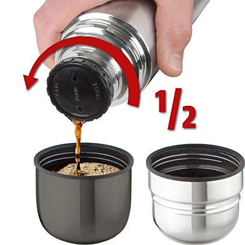 Isosteel VA-9901DAT 34 fl. oz, Double Walled DUO-Vacuum Flask Titanium Gray, 2 stainless steel/plastic screw-on mugs, 18/8 Food Grade Stainless Steel - Thumbnail 4