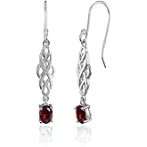 Sterling Silver Genuine or Created Gemstone Oval Celtic Knot Drop Dangle Earrings