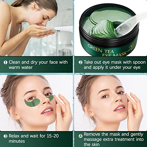 Green Tea Eye Collagen Patch Dark Circles and Bags, Anti Wrinkle, Remove Bags and Puffiness, Anti-Aging Moisturises, 30 Pairs