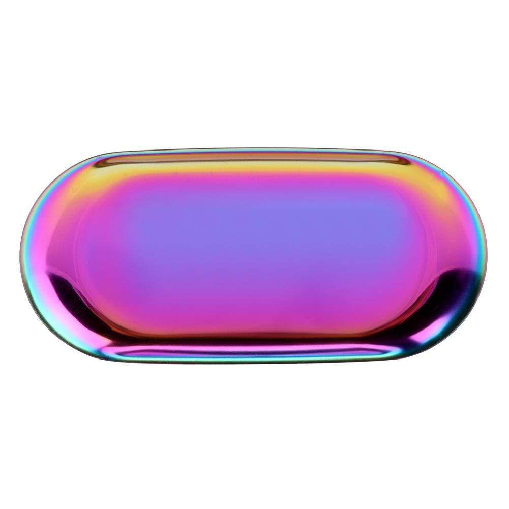Serving Tray, Nordic Style Stainless Steel Storage Tray Cosmetics Jewelry Cake Plate for Home Office Desks(S-Rainbow)
