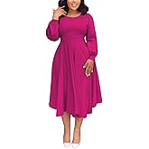 Fall Dresses for Women Semi-Formal Fit Casual Slim Long Puff Sleeves O-Neck Elegant Swing A Line Maxi Dresses