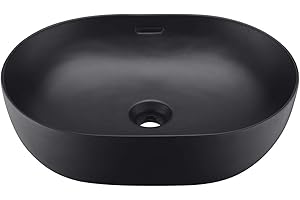 Miyili 19"x14" Matte Black Bathroom Vessel Sink Modern Above Counter Bathroom Sink Porcelain Ceramic Vanity Sink Lavatory Sink Bowl Art Basin, VS4935B