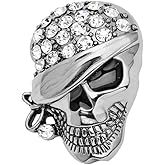 Punk CZ Skull Brooch Pin for Women Men Gold/Silver Plated Vintage Sparkling Crystal Cubic Zirconic Skeleton Lapel Pins Halloween Costume Accessories Festive Party Jewelry