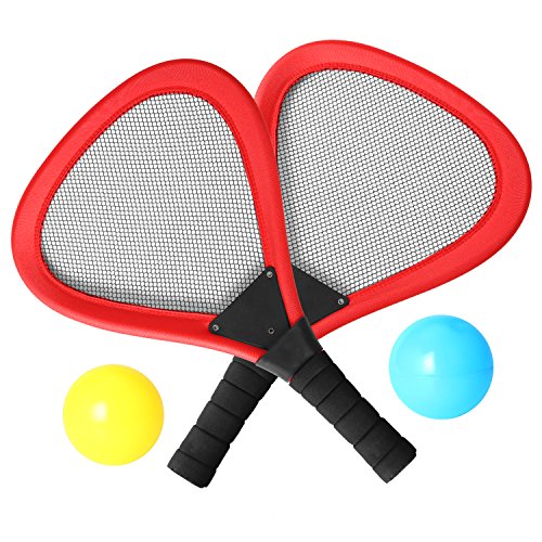 rainbow yuango Pack of 2 15'' Badminton Tennis Rackets Kit with 2 Balls Junior Sports Elastic Mesh Badminton Racquets Set for Kids Outdoors Play Game Toy(596-Red)