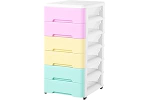 OMNISAFE 6 Tier Plastic Drawers, Colorful Storage Cart with White Frame, Storage Organization unit for Living Room, Bedroom, Dormitory