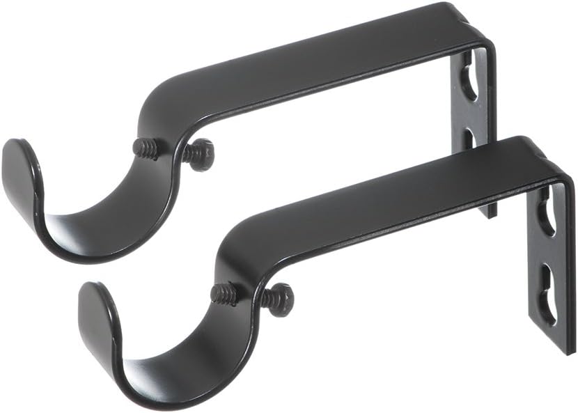 Window Treatment Hardware - Ivilon Fixed Brackets for Curtain Rods - for 1 or 1 1/8 Inch Rods. Set of 2 - Black