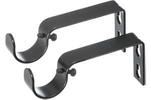 Ivilon Fixed Brackets for Curtain Rods - for 1 or 1 1/8 Inch Rods. Set of 2 - Black