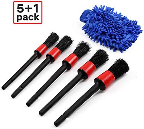 MAXTUF Car Brush Set, 5 Different Sizes Auto Detail Brush Kit with Free Car Wash Mitt, Premium Natural Boar Hair Brushes with Plastic Handle for Car Motorcycle Cleaning Wheels, Engine, Air Vents