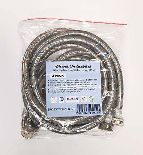 2-Pack Premium Stainless Steel Washing Machine Hoses - 5 FT No-Lead Burst Proof Red and Blue Lined Water Inlet Supply Lines - Universal 90 Degree Elbow Connection - 10 Year Warranty