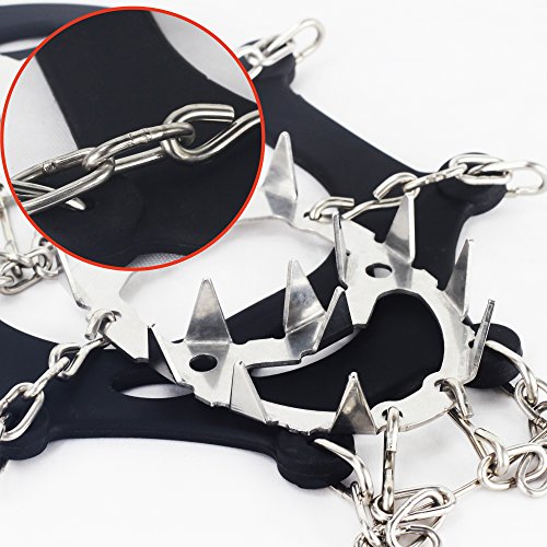 YUEDGE Ice & Snow Cleats Crampon Universal 18 Teeth (2017 Updated Version) Stainless Steel Ice Grippers Traction Cleats for Winter Walking Hiking - Thumbnail 2