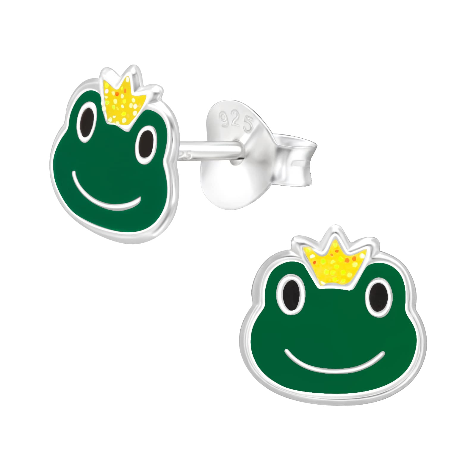 925 Sterling Silver Lightweight Hollow-Back Glitter Prince Frog Stud Earrings for Women & Girls – Everyday Jewellery Jewellery Gift Boxed