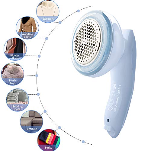 LOBKIN Quitapelusas eléctrico Adecuado para Todas Las Prendas, con Orificios de 3 tamaños en la Rejilla para Pelusas de Cualquier tamaño Recargable (Azul)