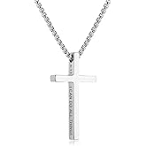 Pivza Stainless Steel Men's Cross Necklace with Scripture | 20/22/24 Inch Silver Chain | Inspirational Bible Verse Pendant | Durable & Stylish Christian Jewelry