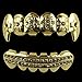 Top Class Jewels 24K Plated Gold Grillz With Fangs And Diamonds For Mouth Top Bottom Hip Hop Teeth Grills For Teeth Mouth + 2 Extra Molding Bars, Storage Case + Microfiber Cloth …