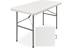 AM The America Store - Plastic Folding Table, Indoor Outdoor Heavy Duty Portable w/Handle, Lock for Picnic, Party, Camping (4FT, White)