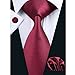Burgundy Tie Set for Men Silk Wedding Tie Hanky Cufflinks