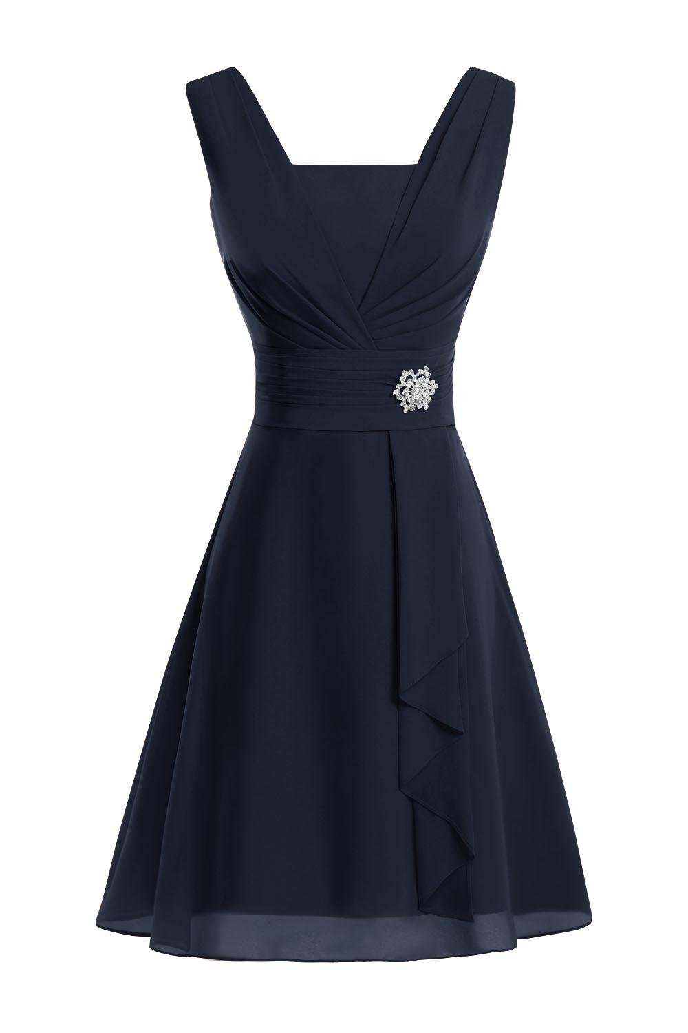 Miranda's Bridal Women's Sleeveless Short Above Knee Bridesmaid Dress with Rhinestone Brooch