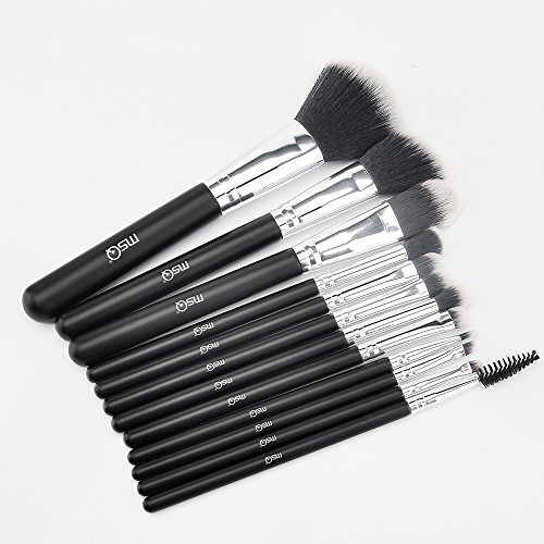 MSQ Makeup Brushes 12pcs Professional Cosmetic Brushes,Soft Synthetic Hair for Foundation, Powder, Blush, Eyeshadow,Lip -Black - Thumbnail 7