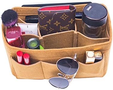 Felt Handbag Organizer, Insert Purse Organizer 12 Pockets Structure Shaper 3 Sizes Brown XL