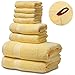 SEMAXE Yellow Bath Towel Set, 100% Cotton Absorbent Bathroom Towels with Hanging Loops, 8 Piece Towel Set Include 2 Bath Towels, 2 Hand Towels, 4 Washcloths