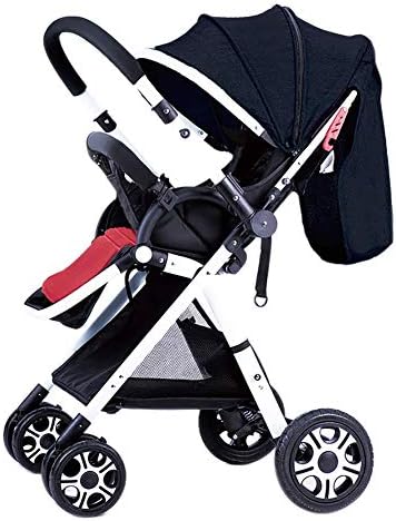 Stroller Handle Reversible Stroller Can Sit Down and Lie Down Ultralight Portable Collapsible Stroller White and Gold Frame (Color : Linen Black)
