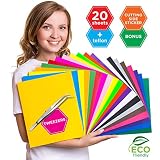 HTV Heat Transfer Vinyl Bundle Variety 12x10-20 Multi-Color Sheets Variety for Cricut Silhouette Cameo or Heat Press Machine - Bonus Iron On Teflon Weeding Tweezers for DIY T-Shirts