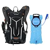 OUTON 18L Hydration Pack Backpack with 2L Water Bladder, Lightweight Breathable Cycling Hiking Running Skiing Outdoor Backpack Hydration with Rain Cover, Helmet Net (Black&Grey)